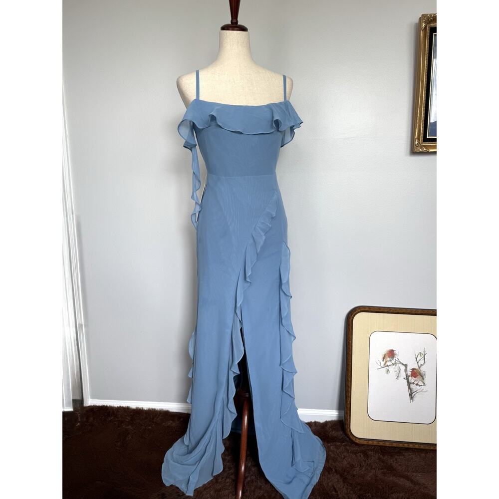 AZAZIE A6 Steel Blue Chiffon Ethereal Fairy Event Dress NWT